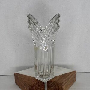 Vintage Mikasa Clear Crystal Tulip Style Vase V Shape Germany Decor 8.5”